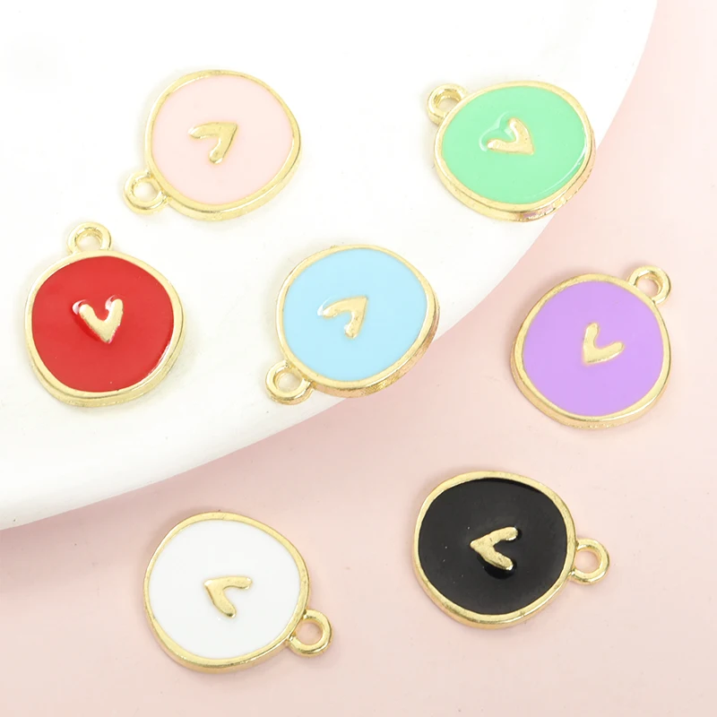 10 Шт. Модные Асимметричные Круглые Эмалированные Подвески В Форме Сердца