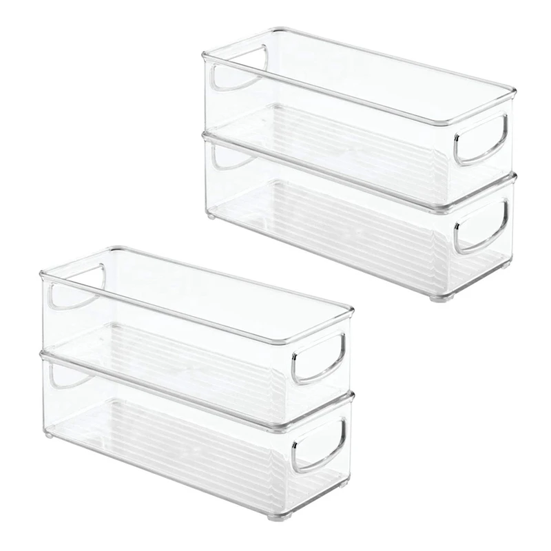 

4Pcs Stackable Plastic Food Storage Bin With Handles For Kitchen Pantry, Cabinet, Refrigerator, Freezer - Organizer