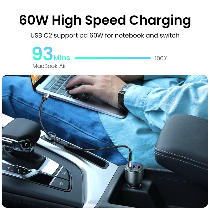 ugreen 69w car charger usb type c dual port pd qc fast charging for laptop car phone charger for iphone 13 12 pro samsung xiaomi free global shipping