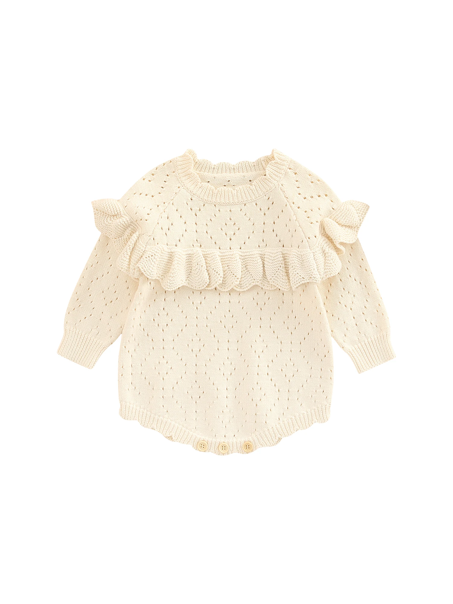 

Baby Girl Knitted Sweater Top Cute Solid Color Long Sleeve Cut Out Ruffled Jumpsuits Warm Fall Winter Romper