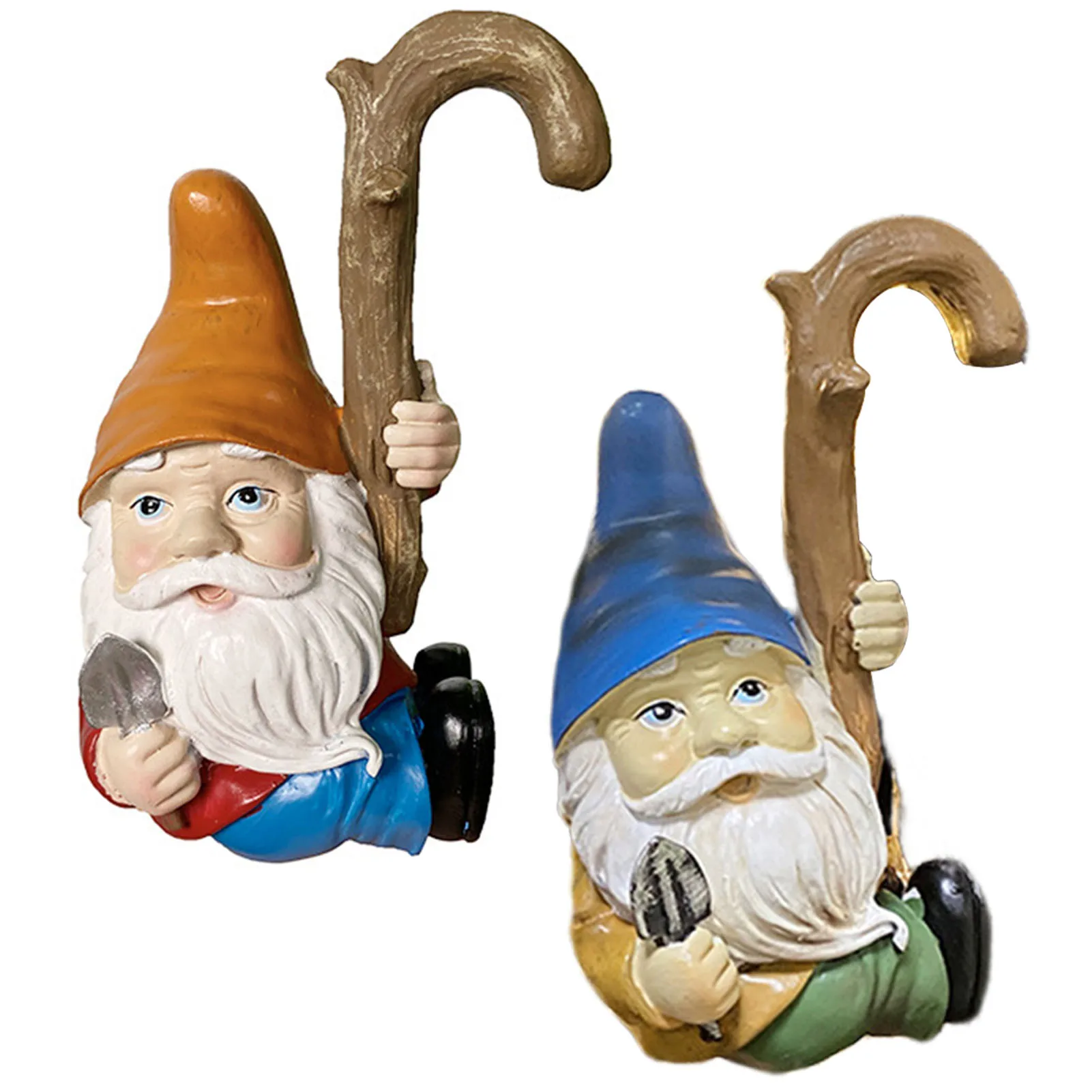 

2 Pcs Lovely Resin Gnomes Statue Bright Colors Vivid Expression Figurine for Indoor Outdoor Landscaping