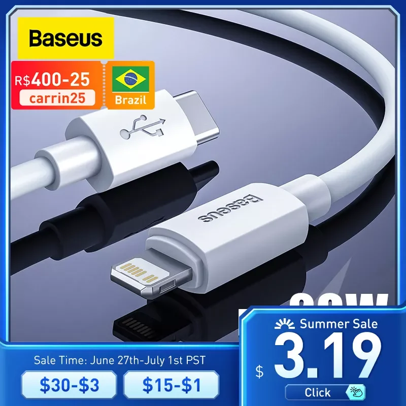 

NEW2023 Baseus USB C Cable for iPhone 12 11 20W PD Fast Charge USB C to Lighting Cable for iPhone 8 Xr Charger Data USB Type C C