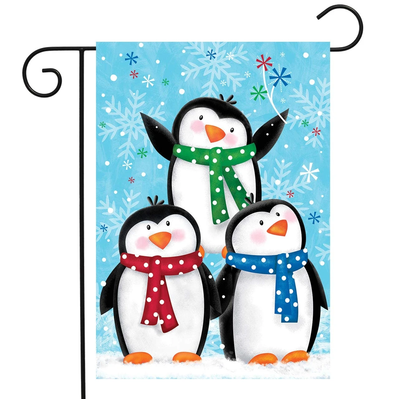 Winter Penguins Garden Flag Double Sided Polyester Cartoon Animals Snowflakes Scarves Flags for Outdoor Lawn Terrace Decoration