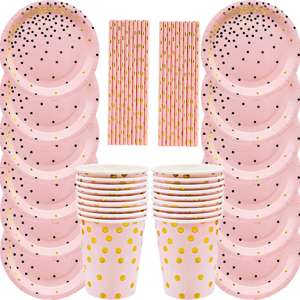 

Pink Hot Stamping Disposable Cup Plate Straw Birthday Party Decorations Wedding Anniversary Birthday Decorations Single Party