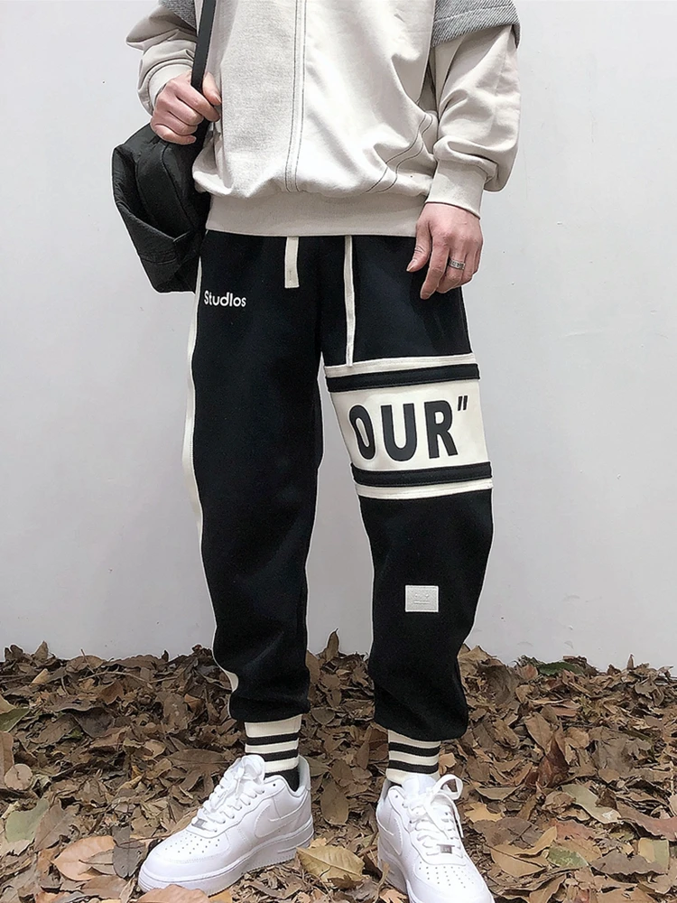 2022 Korean Style Hip Hop Fashion Sweatpants Kpop Letter Print Couple Splicing Casual Sports Jogging Pants Harajuku Joggers Men |