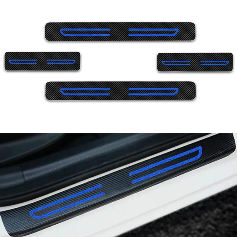 

4pcs/set Carbon Fiber Style Blue Car Door Sill Entry Guard Scuff Plate Cover Stickers Anti Scratch Protector Fit for Toyota