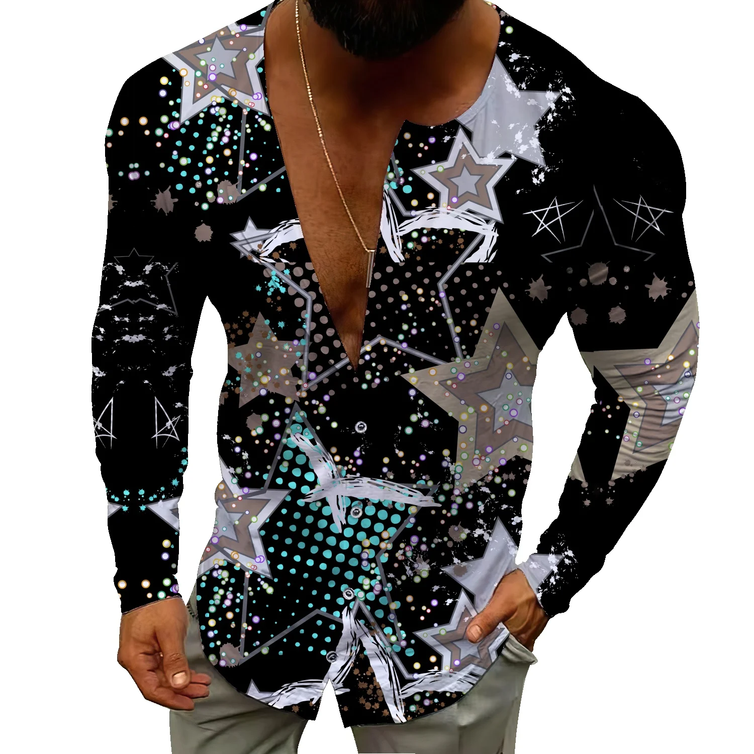 

Wall-painted graffiti art autumn single-breasted cardigan jacket men's Japanese British casual stand-up collar sweater