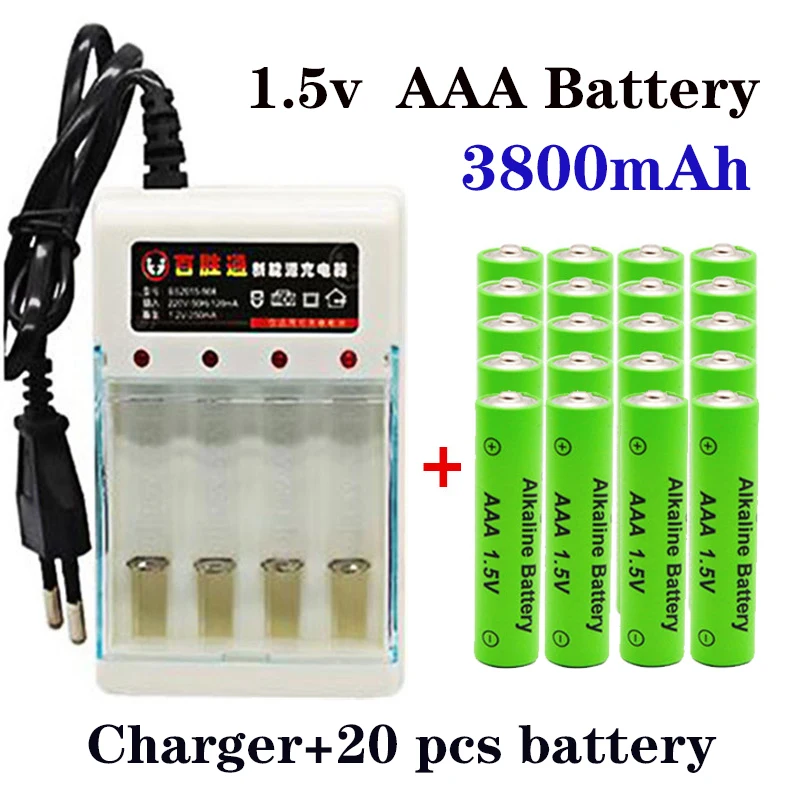 

Original 100% rechargeable alkaline battery 1.5V AAA 3800 mAh for remote controls, toys, smoke alarms with chargers,