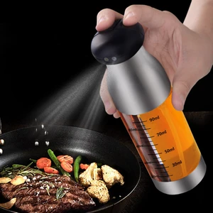 2 In 1 Oil Sprayer Double Nozzle Split Bottle Body Stainless Steel Oil Dispenser Condiment Bottle Dispenser Kitchen Tool