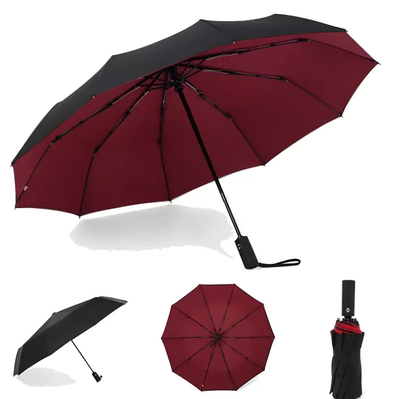 

Women's Double Layer Windproof Automatic Umbrella Female Male Ten Bone Three Folding Men's Umbrella Large Rain Business