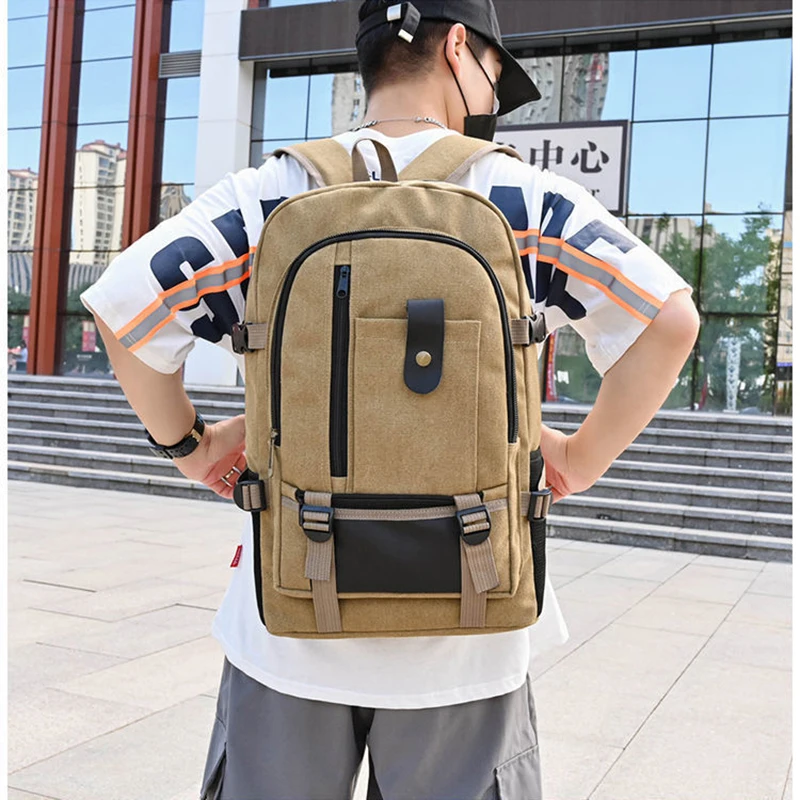 

Men's Simple Durable and Wear-resistant Camping Laptop Hiking Large Capacity Canvas Fashion Youth Sports Bag Backpack