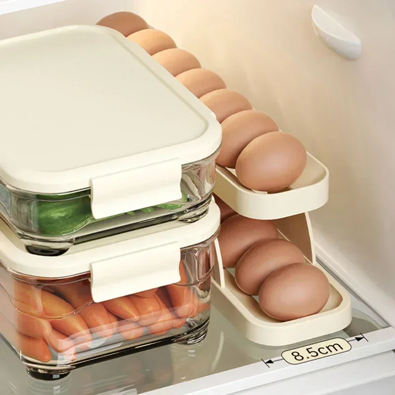 Automatic Scrolling Egg Rack Holder Storage Box Basket Container Organizer Rolldown Refrigerator Dispenser For Kitchen