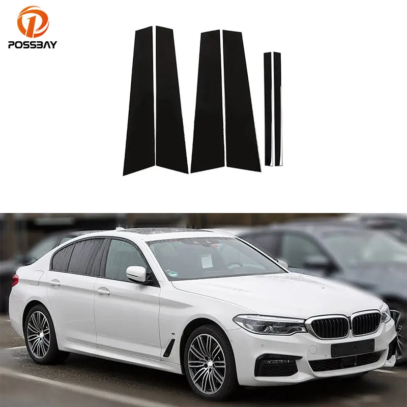 6Pcs Glossy Black Car Pillar Posts Door Window Trim Cover Stickers for BMW 5 Series G30 G31 2017 2018 2019 2020 2021 2022 2023