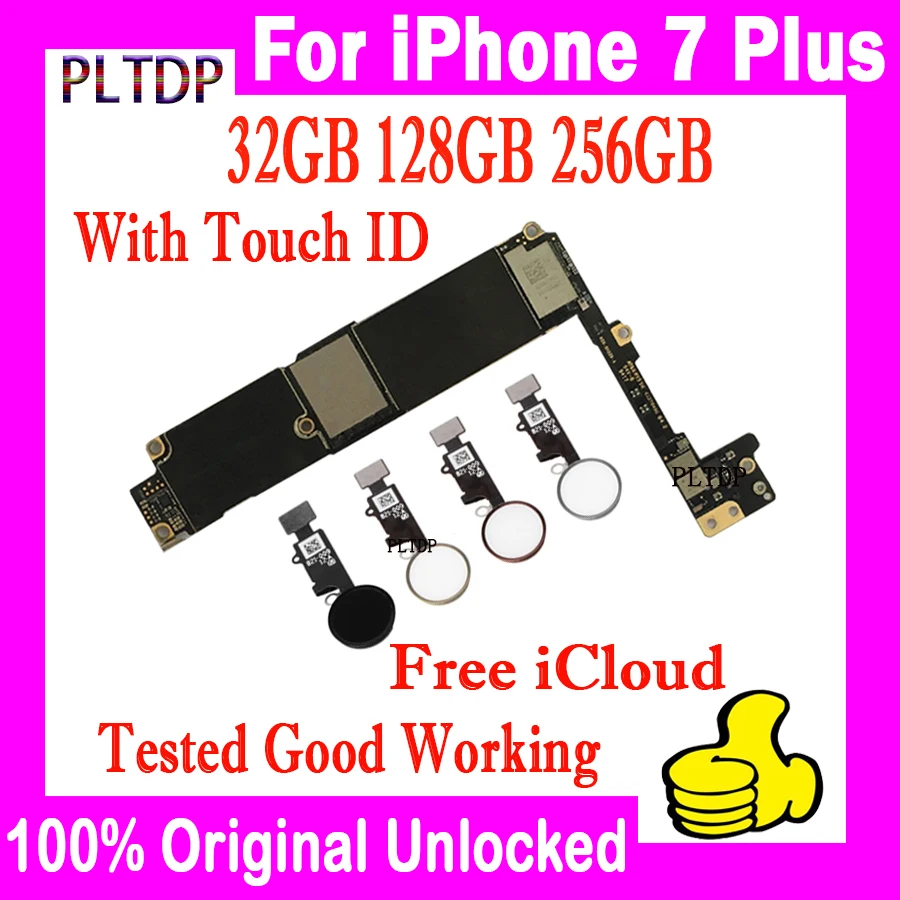 

Original For iPhone 7 Plus (5.5inch) Motherboard With/NO Touch ID Fingerprint Support iOS Update Logic Board Clean iCloud Plate