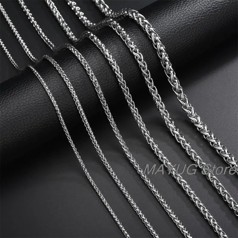 

3mm-7mm Width Stainless Steel Twist Chain Necklace For Men Women 50cm-80cm Braided Link Wheat Chain Male Long Neck Punk Style