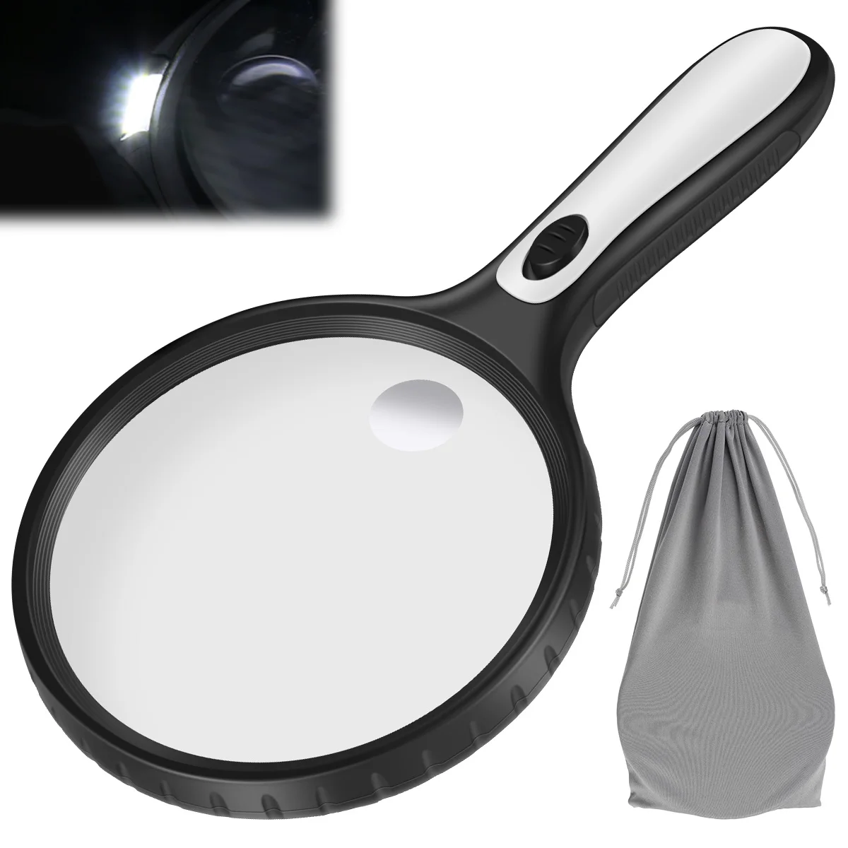 

Lighted Magnifying Glass 5X 15X Hand held Large Reading Magnifying Glasses with 4LED Illuminated Light for Seniors, Repair,Coins