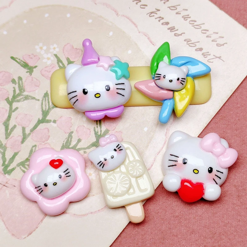 

10 Pcs New Mini Anime Kawaii Sanrio Hello Kitty Resin DIY Fashion Jewellery Party Phone Case Fridge Magnet Hairpin Patch