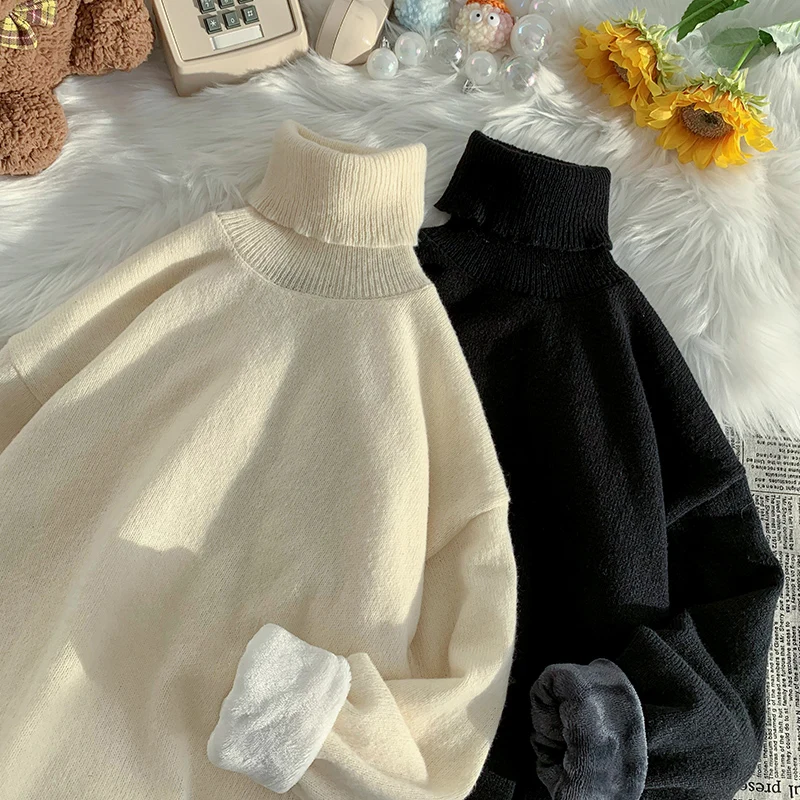 Свитер с высоким воротником мужской зимний свитер на флисовой подкладке