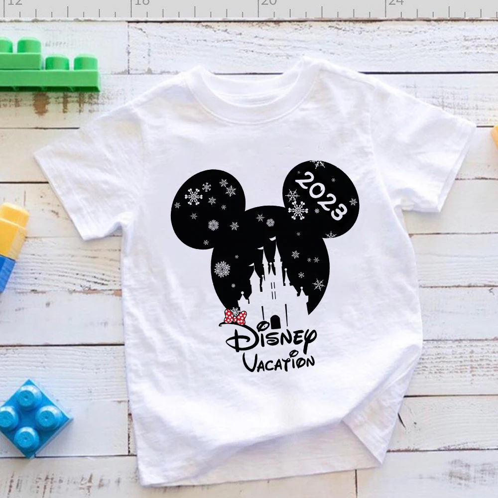 

2023 Christmas Print Disney Kid T-Shrits Dropship Top Sell White Minnie Creavity Brother Sister Costume Child Girl Clothes Trend