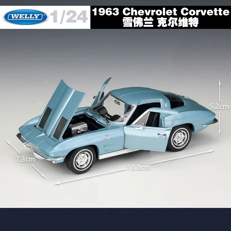Модель спортивного автомобиля WELLY 1:24 для Chevrolet Corvette 1963 из сплава литая