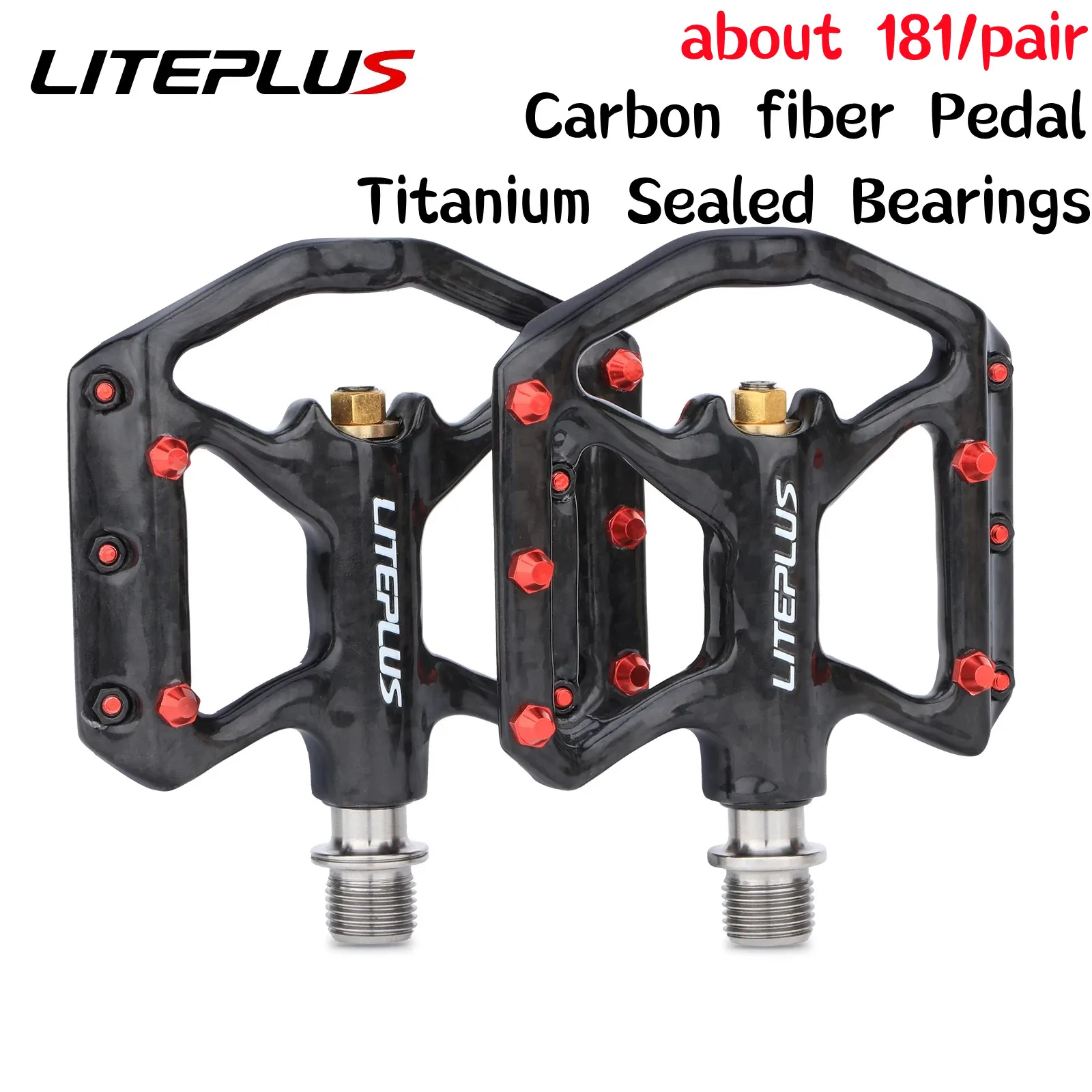 LITEPRO Road Bicycle Carbon Fiber Pedal 3 Bearing Ultralight 181g Titanium Axis MTB Mountain Bike Folding Bike BMX For Rockbros