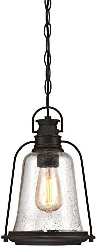 

Brynn One-Light Outdoor Pendant, Oil Rubbed Bronze Finish with Highlights and Clear Seeded Glass