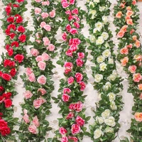 2pcs rose artificial flowers wedding decoration wall hanging silk flower garland for christmas home garden decor plant vine 2 2m