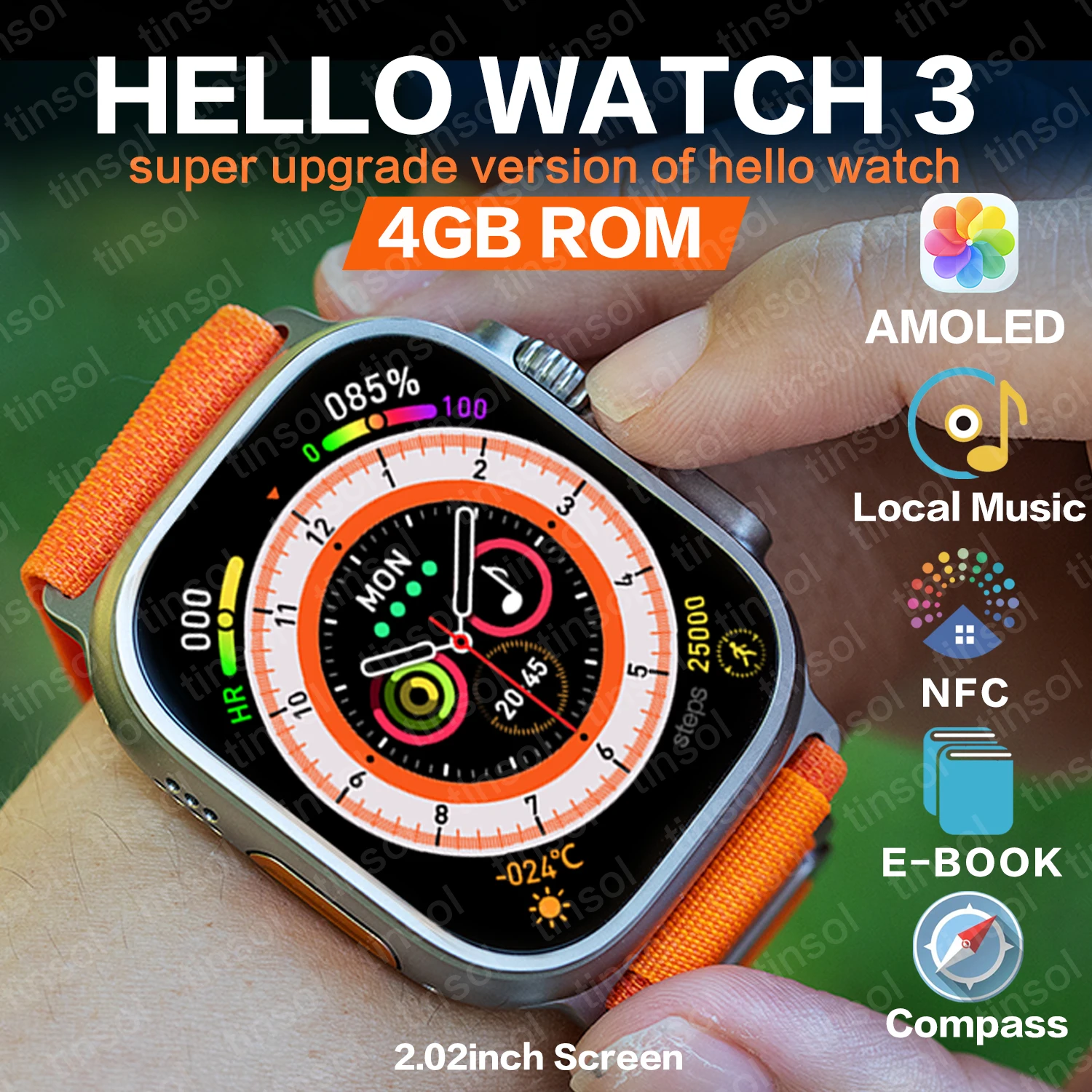 

2023 Hello Watch 3 Amoled Screen 2.04 Inch 4GB Smart Watch Bluetooth Call Men Compass Series 8 Women Smartwatch PK HK8 Pro max