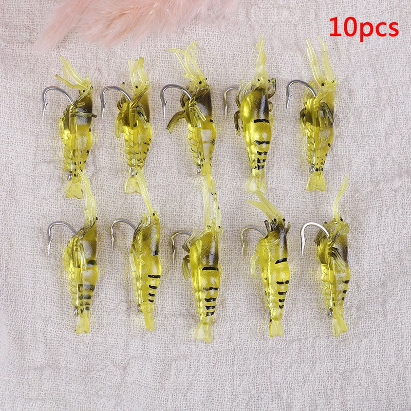 

Lot 10Pcs Shrimp Simulation Soft Prawn Lure Bait Hook Tackle Bass Fishing Lures Excellent gadget for catching more fishes.