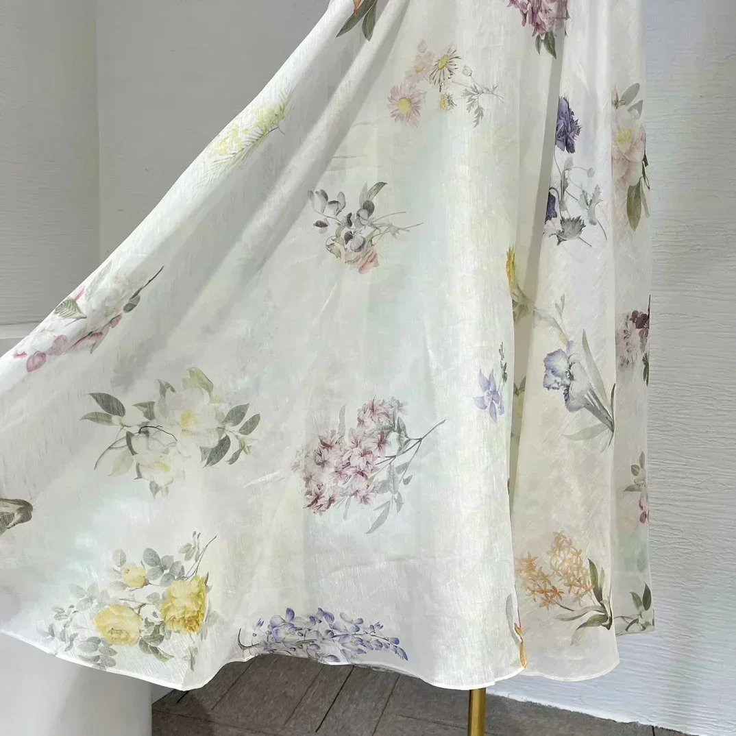 Льняная шелковая белая блузка с длинным рукавом-фонариком и воротником-стойкой