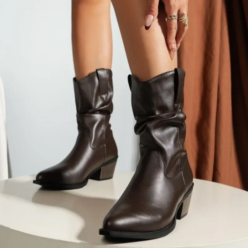 

Женские ботинки с коротким рукавом, зимние однотонные Ботинки Челси с острым носком, на массивном каблуке, большие размеры