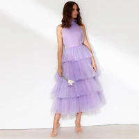 new multi color halter a line evening dresses for party elegant cocktail dress 2022 tulle sleeveless beach gowns for women