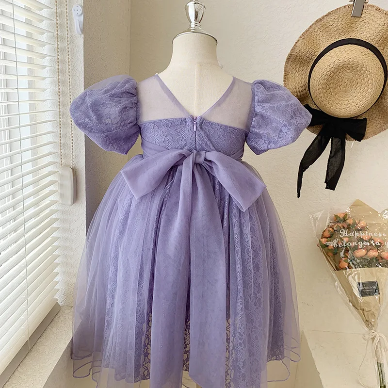 Фото Платье для маленьких девочек, элегантное платье принцессы с милым кружевом и цветком, платья для рождественской вечеринки, дня рождения, детская одежда для детей от 2 до 8 лет №2