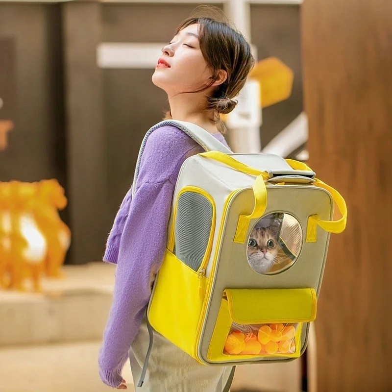 

Pet Cat Backpack Carrier Breathable Cat Carriers Backpack for Cats Kitten Fashion Travel Carry Handbag Transparent Front Pocket