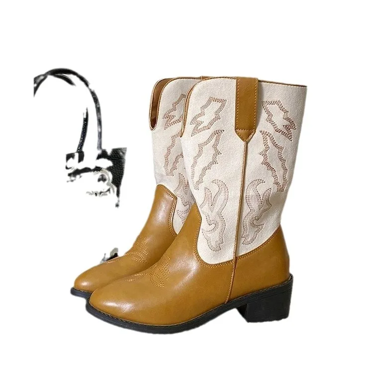 Сапоги на среднем каблуке с круглым носком женская резиновая обувь