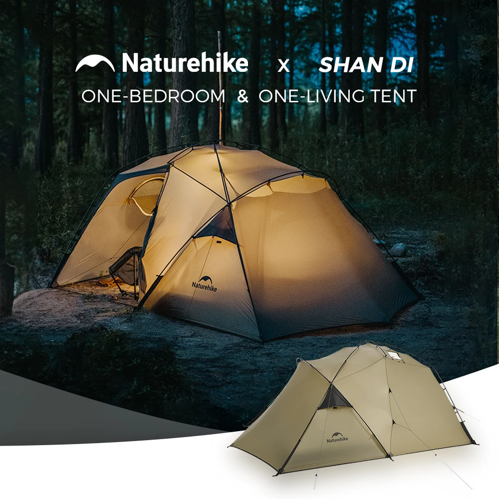 Фото Палатка Naturehike для 2 человек, ультралегкая семейная туристическая палатка, палатка с одной комнатой и одним тамбуром, уличная палатка-укрытие, палатка на 4 сезона. №1