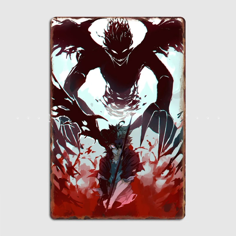 

Металлический плакат с изображением демона, антимагического Аста, черного клевера, Настенная роспись, кухонный дизайн, Настенный декор, жес...