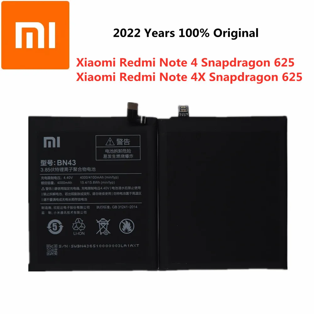 

Оригинальный аккумулятор BN43 для xiaomi Redmi Note 4X Note 4 global Snapdragon 4000, 2021 мАч, 100% года, 625