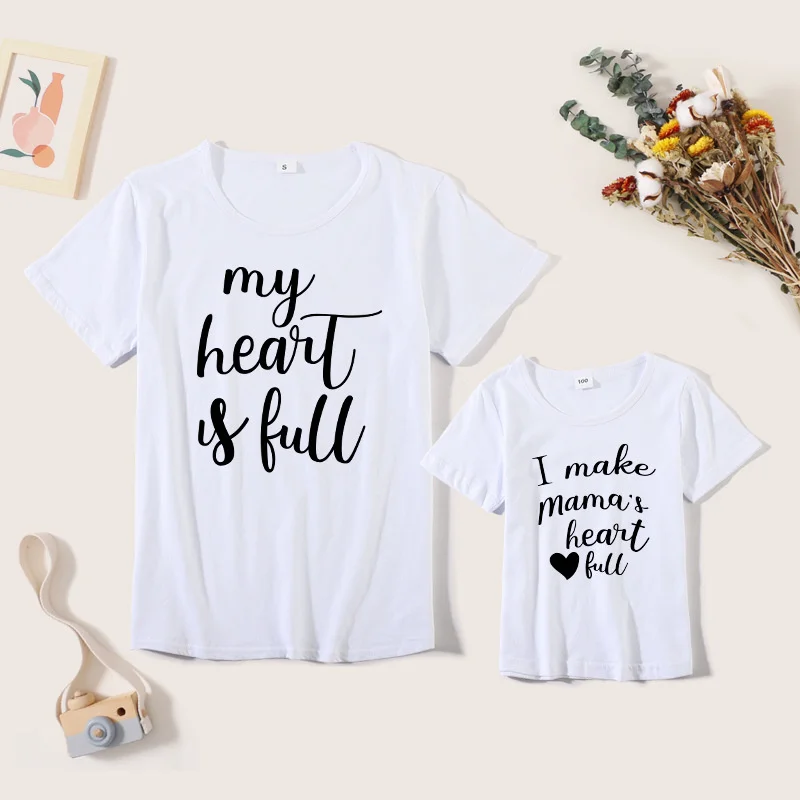 

Letter love casual women's shirt short sleeve top mother and girl LU1K