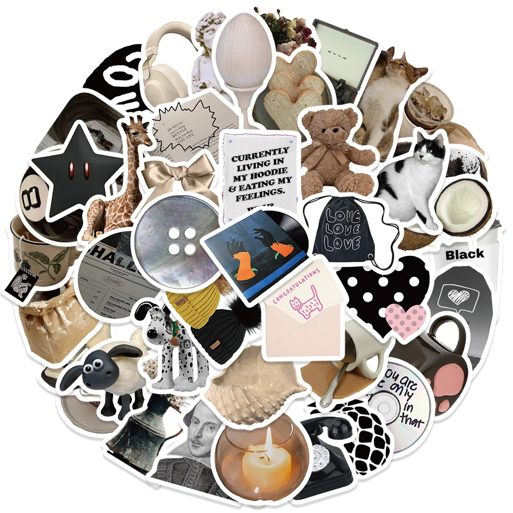 

10/60pcs Ins Style Cute Stickers Black White Simple Decals Cool Decor for Phone Notebook Suitcase Laptop Wall Sticker Kids Toys
