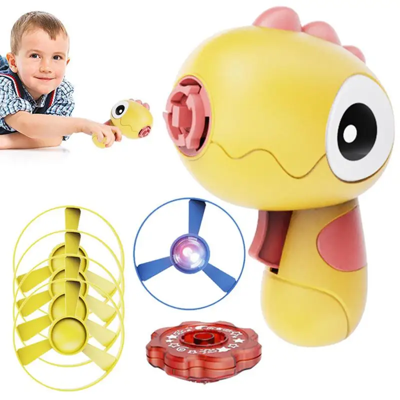 

Disk Shooter Set Light Up Flying Disc Gyro Launcher Cat Toys Flying Propellers Dinosaur Shape Spinning Shooter Flying Saucer Toy