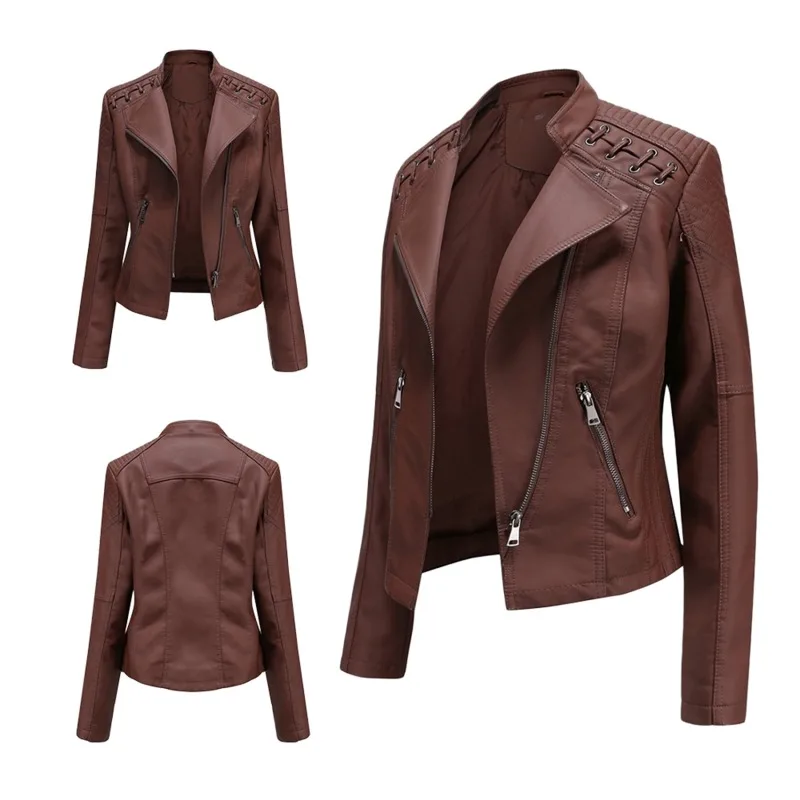 Spring Autumn Women Faux Leather Jacket Short Zipper Basic Biker Coat Ladies Turndown Collar Motorcycle Jackets Loose Outerwear