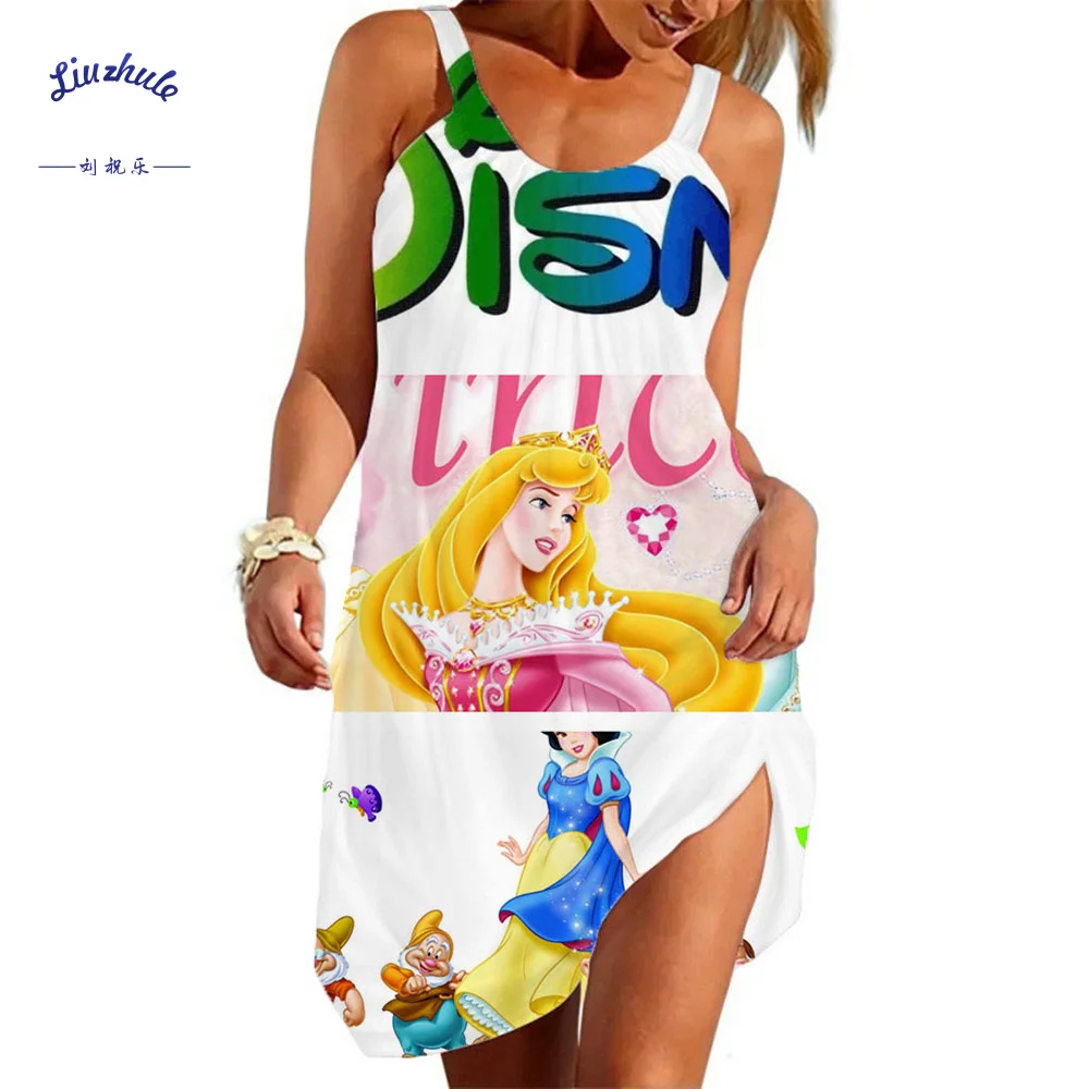 

Женское летнее платье, пляжная одежда с 3D-принтом Дисней, принцессы Микки Маус, Повседневная ночнушка без рукавов