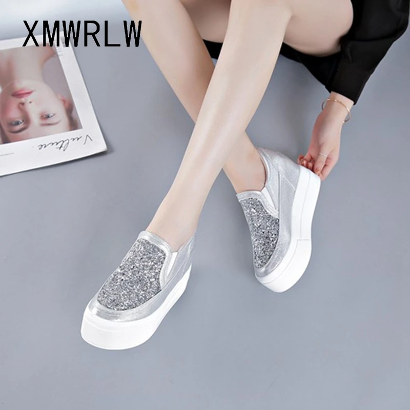 XMWRLW Fashion Sequins Loafers Women Flat Platform Shoes 2022 Spring Autumn Thick Sole Female Wedges Shoes Women Platform Loafer