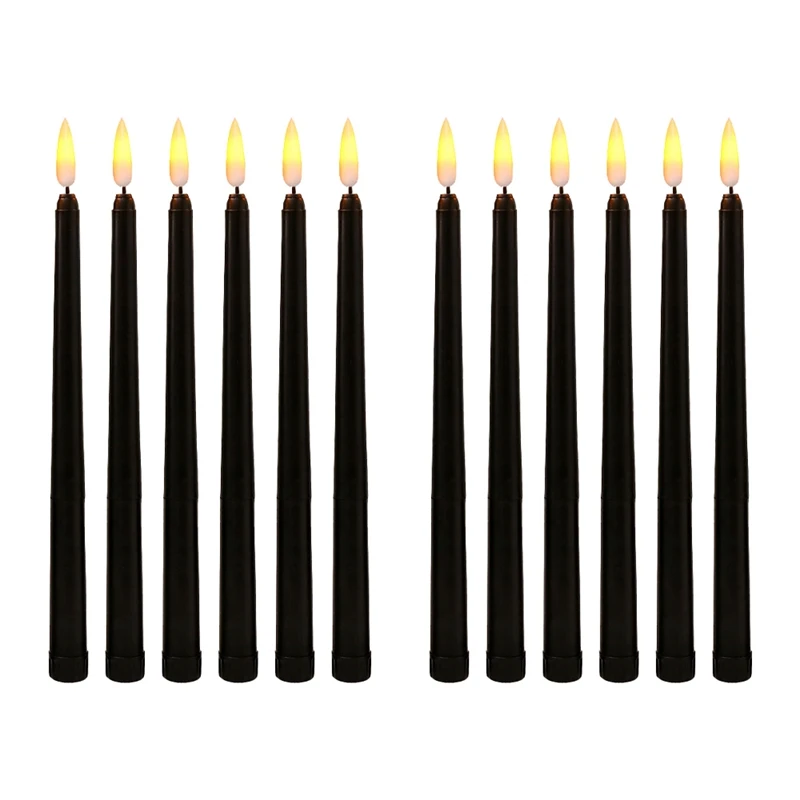 

12X Black LED Birthday Candles,Yellow Flameless Flickering Battery Operated LED Halloween Candles