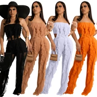2022 summer women tracksuit beach two piece set strapless crop top long pants sportsuit clothes for women outfit