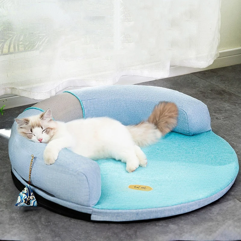 

Летняя репеллентная кровать для кошек, охлаждающий диван для щенков, круглая кровать для маленьких собак, роскошный шезлонг для щенков, утолщенный матрас для питомцев со съемным чехлом