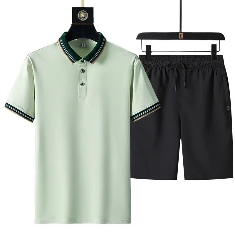 

Новинка 2023, Мужская Летняя Повседневная одежда, рубашка-поло, мужской комплект, красивая деловая футболка и шорты, костюмы из искусственной кожи с короткими рукавами