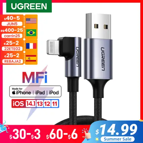 USB-кабель UGREEN MFi Lightning для iPhone 13 mini Pro Max, кабель для быстрой зарядки и передачи данных для iPhone X, XR, 11, 8