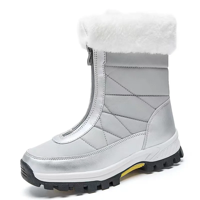 Waterproof Snow Boots Female Front Zipper Large Size Cold-proof Warm Cotton Boots Plus Cashmere Outdoor Winter Shoes